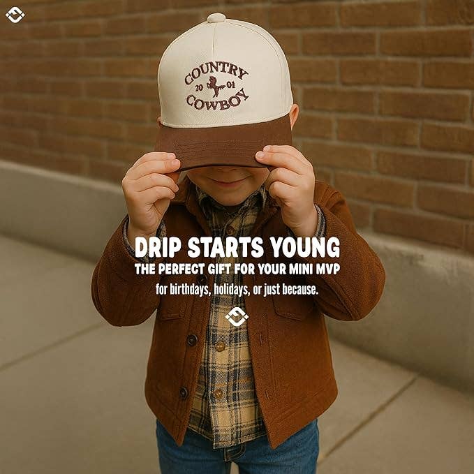 Kids & Baby 2-Tone Vintage Hat | Country Cowboy Brown & Beige | Infant to Youth