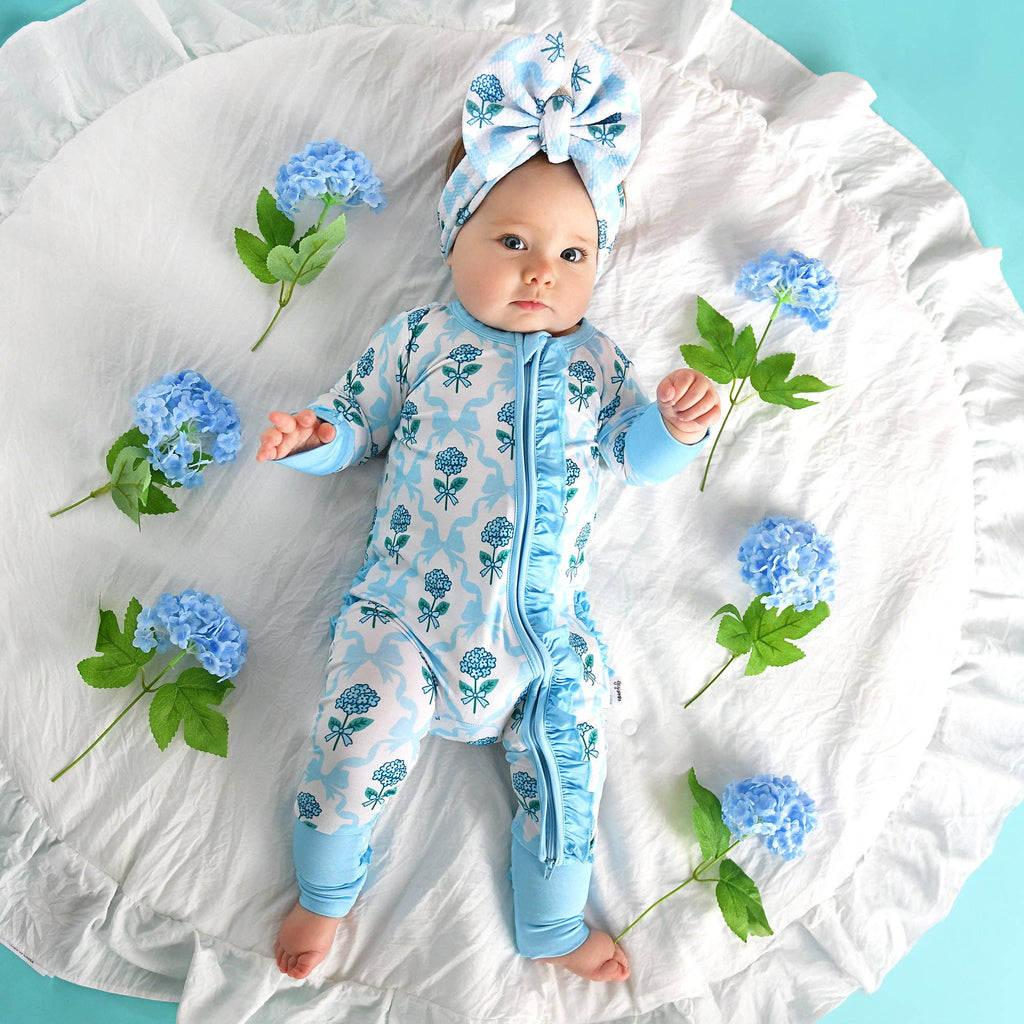 Bamboo Floral Ruffle Zip Sleeper — Baby One-Piece Outfit