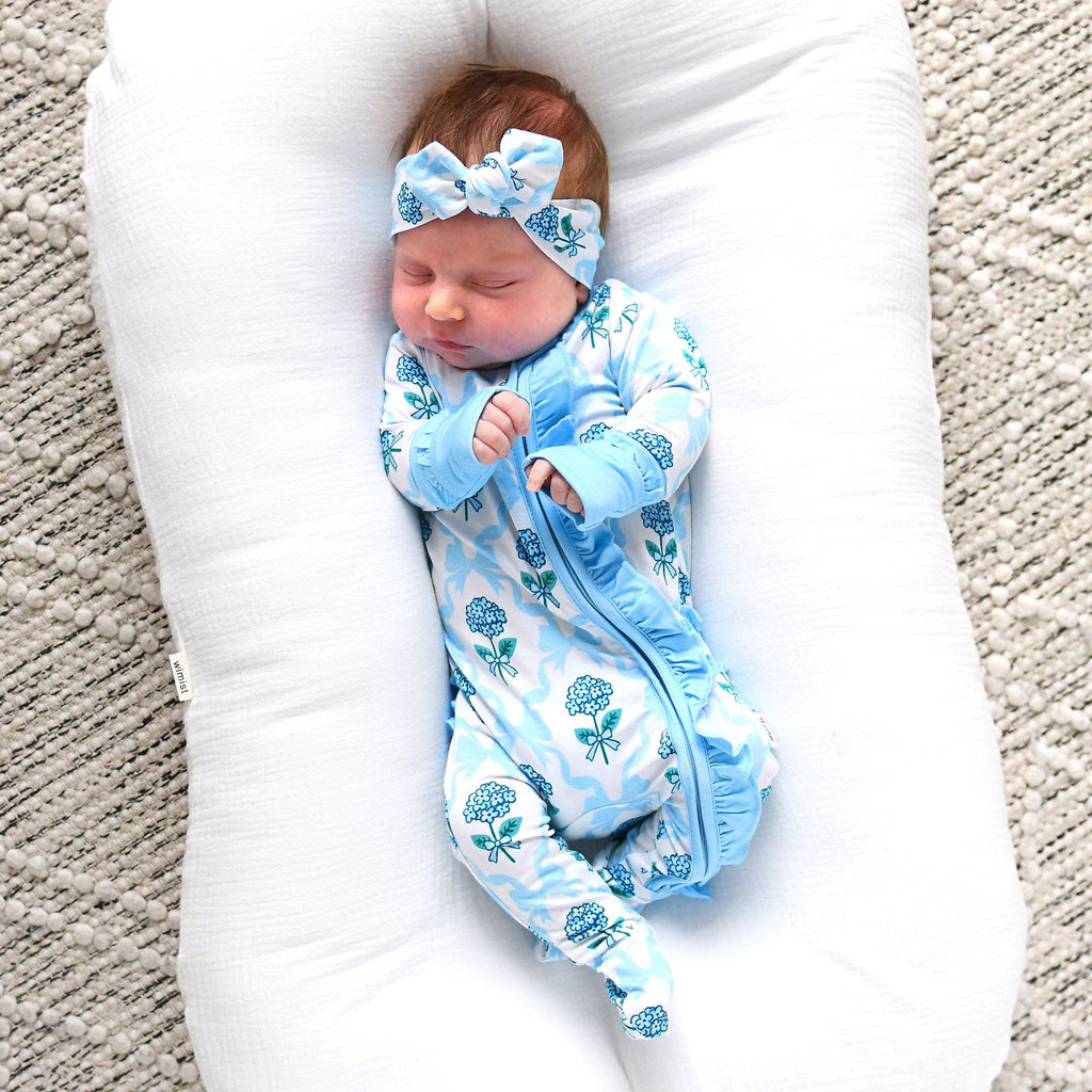 Bamboo Floral Ruffle Zip Sleeper — Baby One-Piece Outfit