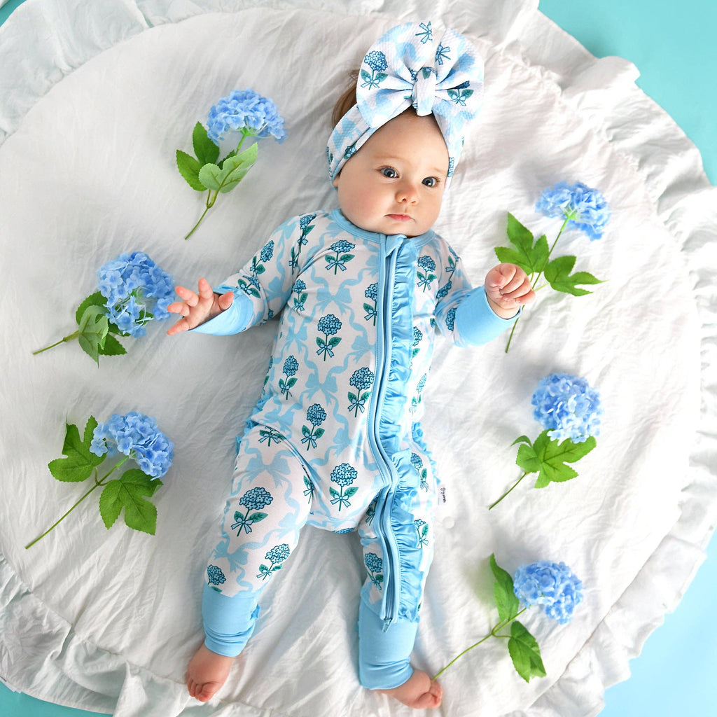 Bamboo Floral Ruffle Zip Sleeper — Baby One-Piece Outfit