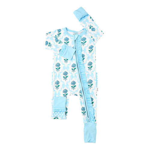 Bamboo Floral Ruffle Zip Sleeper — Baby One-Piece Outfit