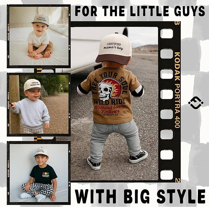 Kids & Baby 2-Tone Snapback Hat | Certified Mama's Boy | Brown & Beige