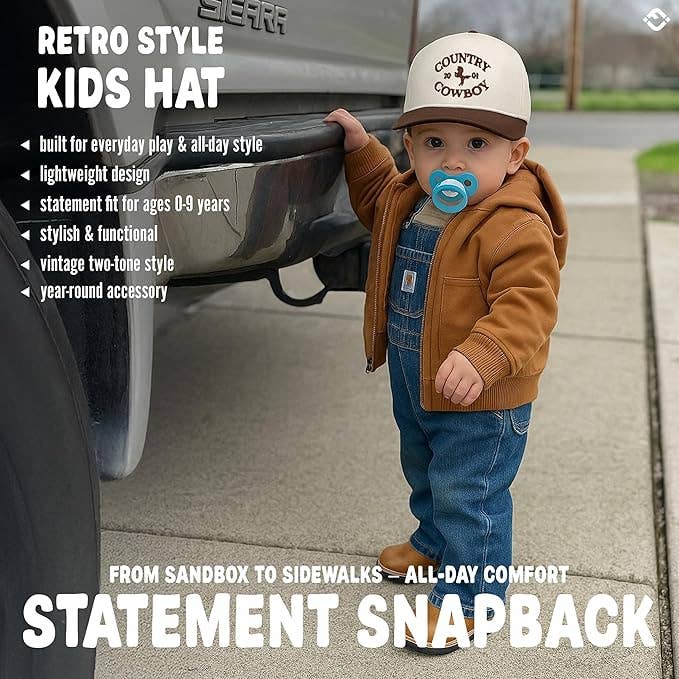 Kids & Baby 2-Tone Vintage Hat | Country Cowboy Brown & Beige | Infant to Youth