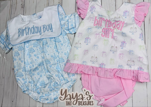 Girl's Birthday Bow Back Diaper/Shorts Set | Blank or Custom Embroidered