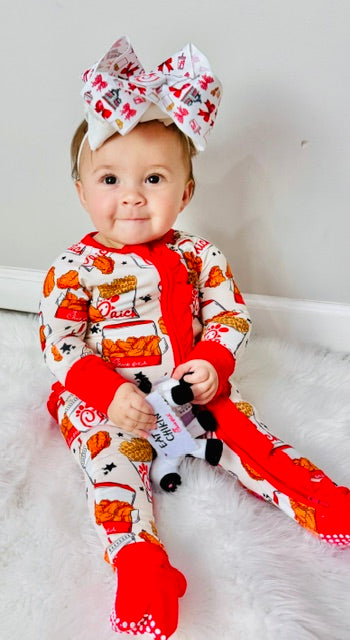 Custom Bamboo Ruffle Sleeper – Fast Food Fan (Girls)