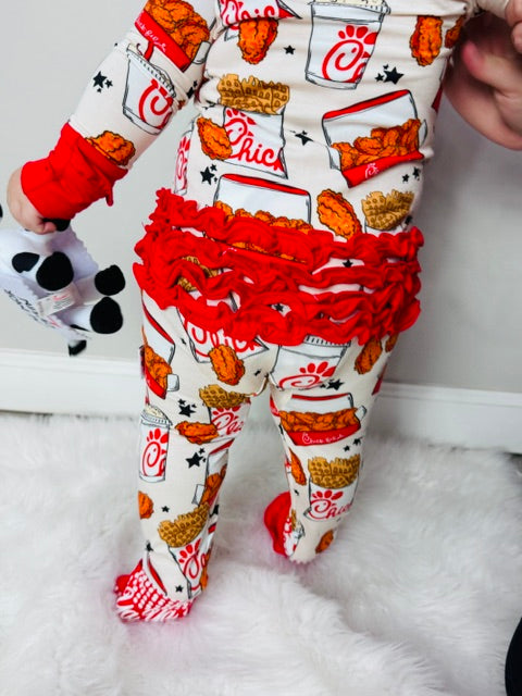 Custom Bamboo Ruffle Sleeper – Fast Food Fan (Girls)