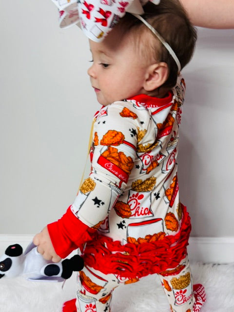 Custom Bamboo Ruffle Sleeper – Fast Food Fan (Girls)