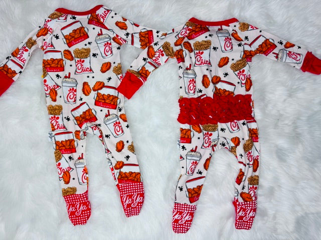 Custom Bamboo Ruffle Sleeper – Fast Food Fan (Girls)