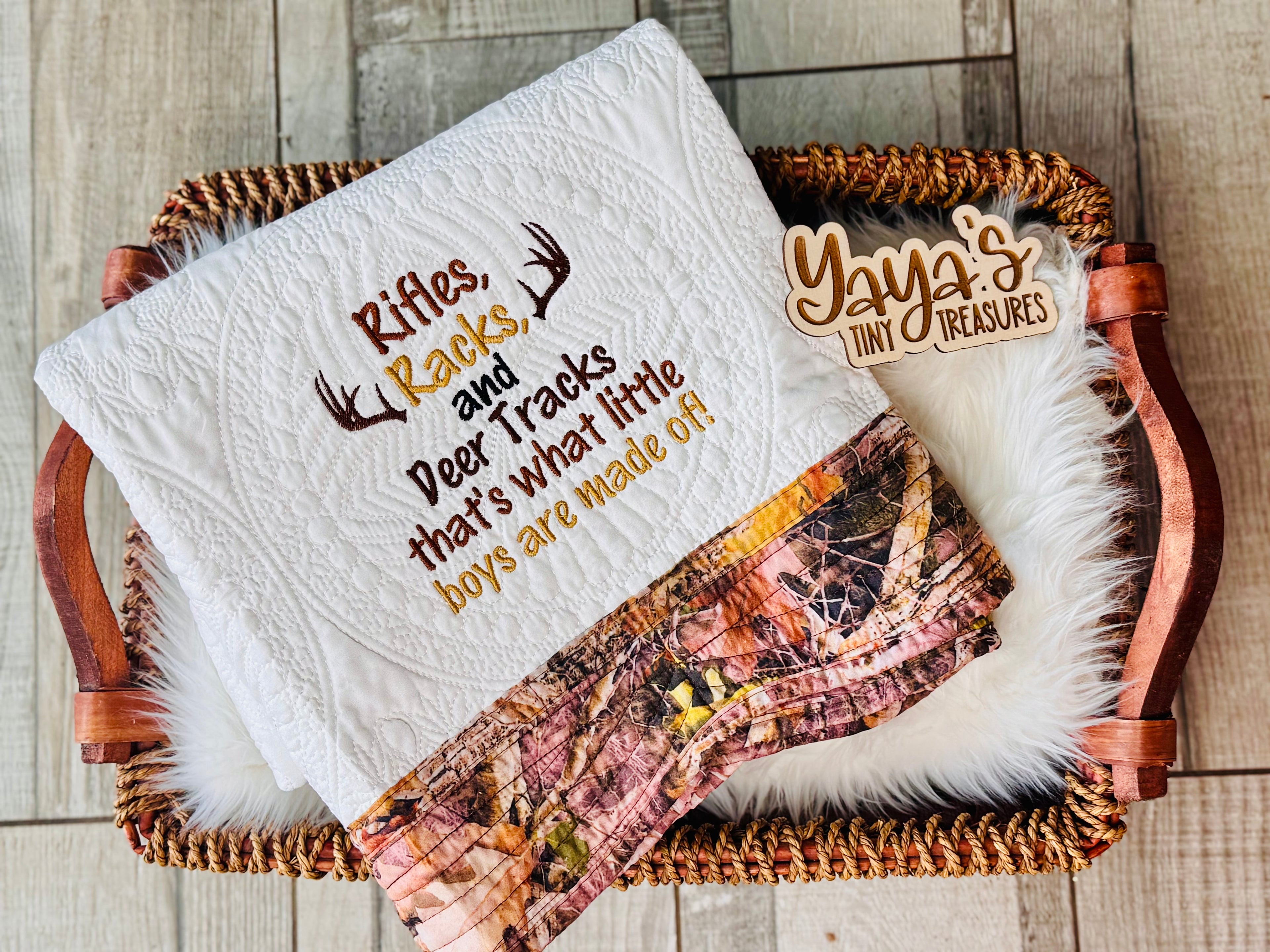 Heirloom Blanket - "Rifles, Racks, and Deer Tracks" | 36x45