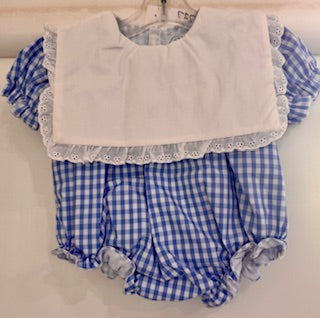 Blue Gingham Outfit with Ruffle Bib | Blank or Custom Embroidered