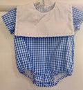 Blue Gingham Boy Outfit with Bib | Blank or Custom Embroidered