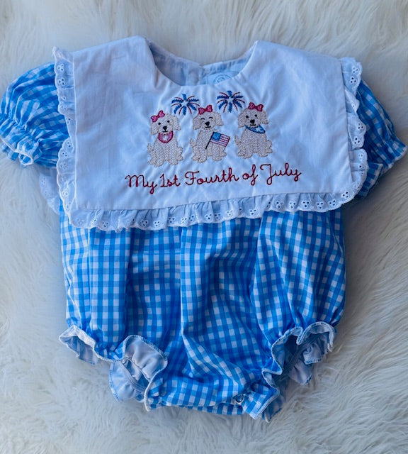 Blue Gingham Outfit with Ruffle Bib | Blank or Custom Embroidered