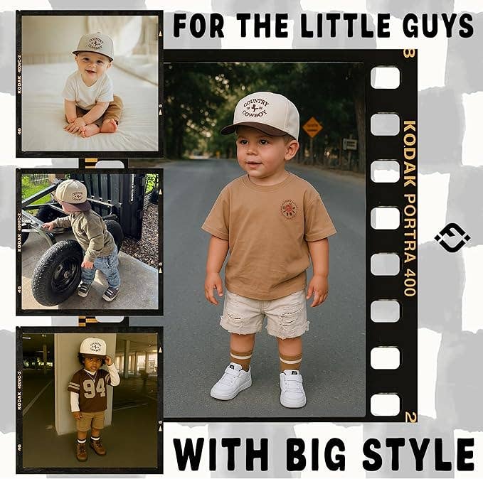 Kids & Baby 2-Tone Vintage Hat | Country Cowboy Brown & Beige | Infant to Youth