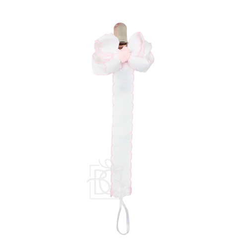 Crochet Edge Grosgrain Pacifier Clip w/ Detachable Bow