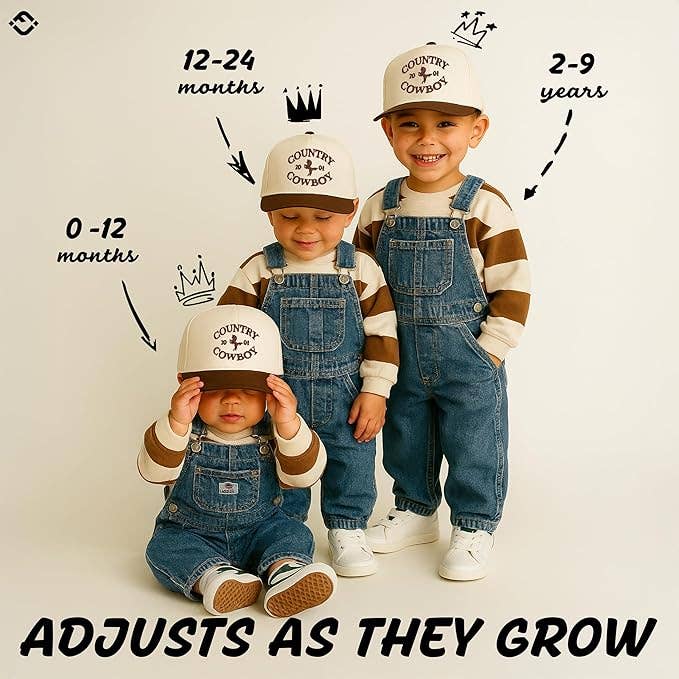 Kids & Baby 2-Tone Vintage Hat | Country Cowboy Brown & Beige | Infant to Youth