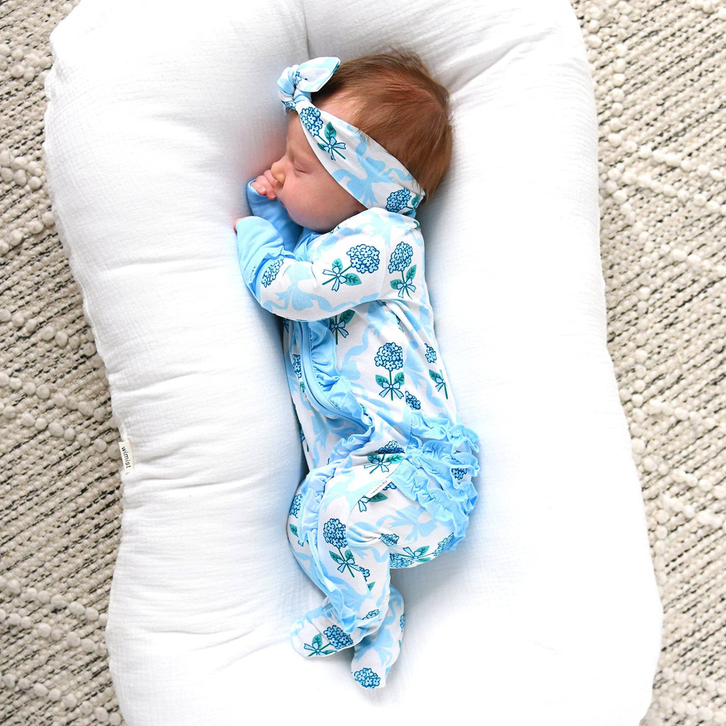 Bamboo Floral Ruffle Zip Sleeper — Baby One-Piece Outfit