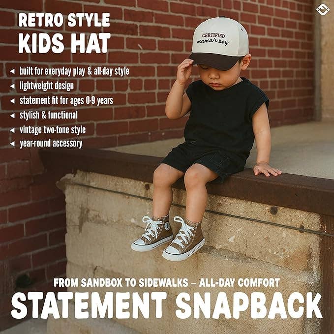 Kids & Baby 2-Tone Snapback Hat | Certified Mama's Boy | Brown & Beige