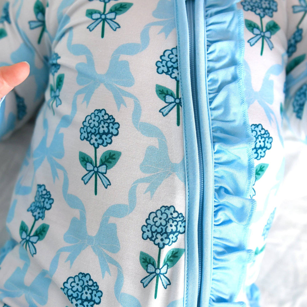 Bamboo Floral Ruffle Zip Sleeper — Baby One-Piece Outfit