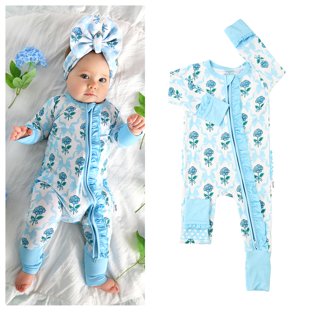 Bamboo Floral Ruffle Zip Sleeper — Baby One-Piece Outfit